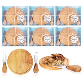 6 Pcs Baby Shower Prizes for Game Winners Adults, Round Small Charcuterie Boards Set with Knives And Forks, Baby Shower Game Prizes, Cheese Board Set Bridal Baby Shower Gifts for Guest(Bamboo)