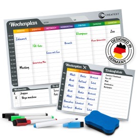 CREATEST Magnetic Weekly Planner, Wipe-Clean Family Board, Large Magnetic Board [40 x 30 cm] Including Meal Plan, Household Organisation for the Refrigerator, With 4 Blackboard Pens & Wiping Sponge
