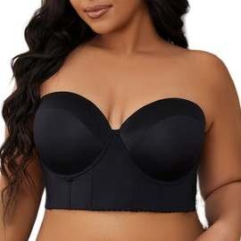 SEA BBOT Women Plus Size Strapless Bra Longline Full Figure Bustier Bra Seamless Multiway T-Shirt Bra Black 36C
