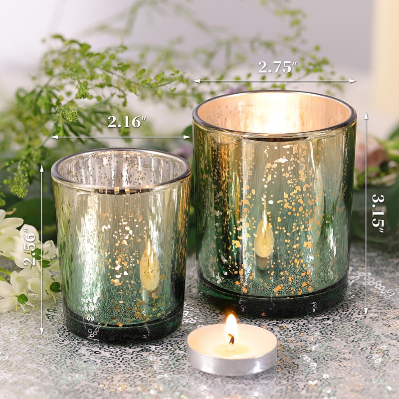 Volens 12pcs Assorted Green Votive Candle Holders, Large Speckles Mercury