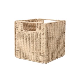 YAHUAN Foldable Paper Rope Storage Cubes 9X9 Hand Woven Wicker Storage Bins Square Basket Storage Basket for Shelves (Paper rope)