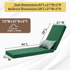 AONETOZ Outdoor Chaise Lounge Cushions, Olefin Lounge Cushion,Rainproof Color Fade-Resistant & Removable Cover Patio Chaise Lounge Cushion with High Resilience Straps Lounge Chairs with Pillow