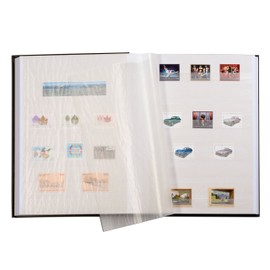 Leuchtturm 341309 Briefmarken-Sammelalbum Comfort - DIN A4, 32 Seiten, Pergaminstreifen, wattierter Einband - blau