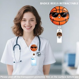 Cute Basketball Badge Reel for ID Card, Funny Basketball Retractable Nurse Alligator Clip Badge Reel for Women and Man, ID Name Tag Badge Holder for Office School Hospital Nurses Doctors Teachers