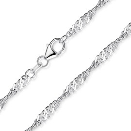Materia, K95, Women's Fine Singapore Chain, 3 mm, Flat, Diamond Cut, 925 Silver, Silver