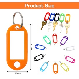 Pack of 100 Key Fobs – Key Fobs Writeable Plastic Key Ring with Ring for Keys Suitcase Pets (10 Colours), Red, Yellow, Blue, Green, Sky Blue, Orange, Purple, Black, White, Rose Red
