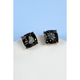 Epoxy Glitter Earrings - Cushion Cut Solid, Square Lever, Round, Semi Precious Epoxy, For Women, Sparkly Glitter (Gold Black, Base Metal)