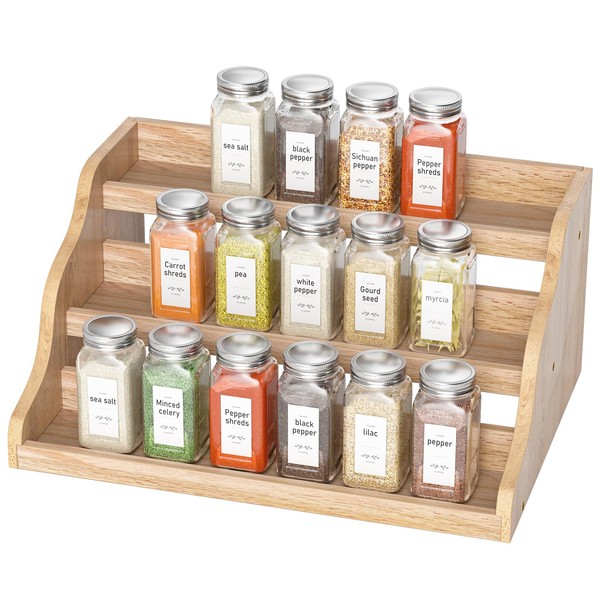 Memanque Tiered Spice Rack Organizer for Cabinet, Wooden Spice Rack