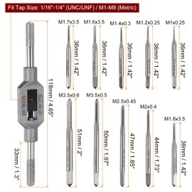 sourcing map 11pcs Micro Tap Wrench Set, 10pcs M1-M3.5 Mini Screw Taps + 1pcs M1-M8 / 1/16"-1/4" Adjustable Tap Wrench Hand Tapping Tool for Machinist Repair