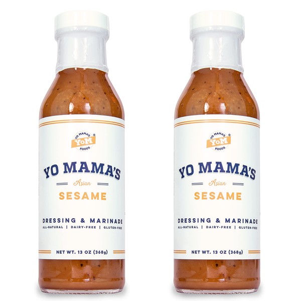 Gourmet Natural Asian Sesame Dressing and Marinade by Yo Mama's Foods - Pack of (2) - Large Bottles, Low Carb, Low Sodium, Vegan, and made from Real non-GMO Tamari!