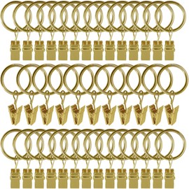 AMZSEVEN 44 Pack Metal Curtain Rings with Clips, Drapery Clips with Rings, Drapes Rings 1 in I D, Fits Diameter 6/8 in Curtain Rod, Gold Color
