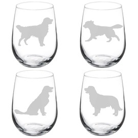 MIP Set of 4 Wine Glass Goblet Golden Retriever Collection (17 oz Stemless)