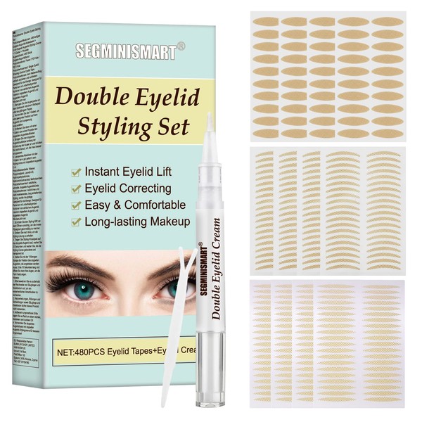 Eyelid Tape,Double Eyelid Strips,Droopy Eyelid Lifter,Self-Adhesive Eye Tapes Fiber for Droopy Mono-eyelids,480 Eyelid Tape 5ML Eyelid Cream Fork Rods & Tweezers