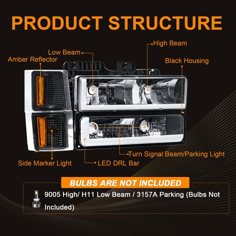 DimFlux LED DRL Headlight Assembly for 1994-1998 Chevy Silverado 1500