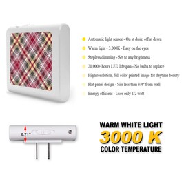 Plug in Dimmable LED Night Light with Dusk to Dawn Auto Sensor, Adjustable Brightness, Warm Light, Auto On-Off Nightlight for Bathroom, Hallway, Nursery, Bedrooms - Plaid