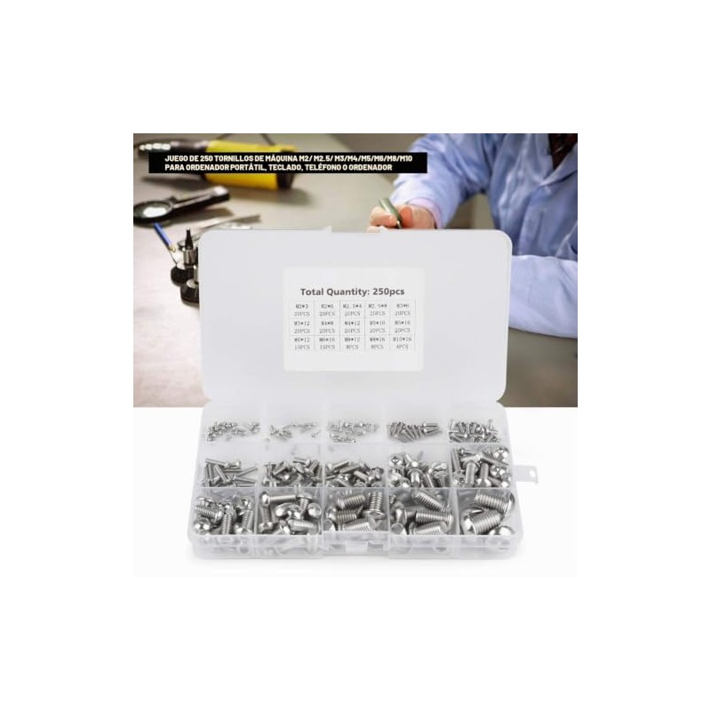 Tornillos y Tuercas Acero Inoxidable 250PCS M2 M2.5 M3 M4