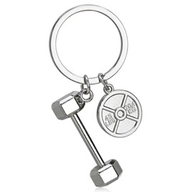 Roar Dumbbell and Weight Plate Keyring Gift for Fitness Lovers Metal, silver