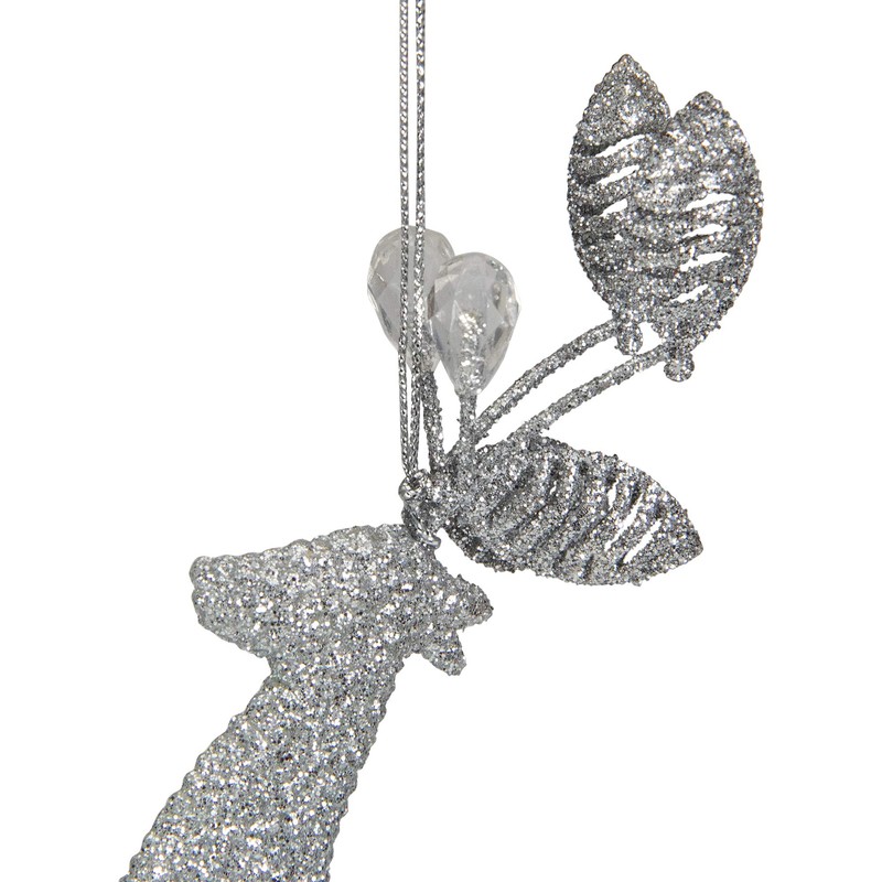 5.5" Silver Glitter Leaping Reindeer Christmas Ornament