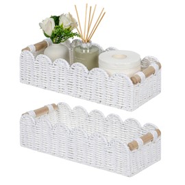 CubesLand Scalloped Edge Decor Basket for Living Room, Home, Bathroom, 2SAME SIZE Paper Rope Basket, Toilet Storage Baskets for Over Toilet Storage Shelf, Cozy Woven Baskets Both Storage&Decor, White