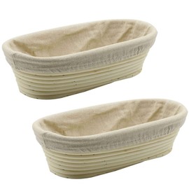 2 PCS 10 inch Oval Long Banneton Brotform Bread Dough Proofing Rising Rattan Basket & Liner for Professional & Home Bakers