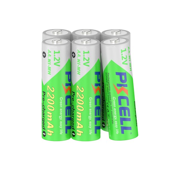 PKCELL - Paquete de 6 baterías alcalinas RTU-AA de alto rendimiento 2200 mAh