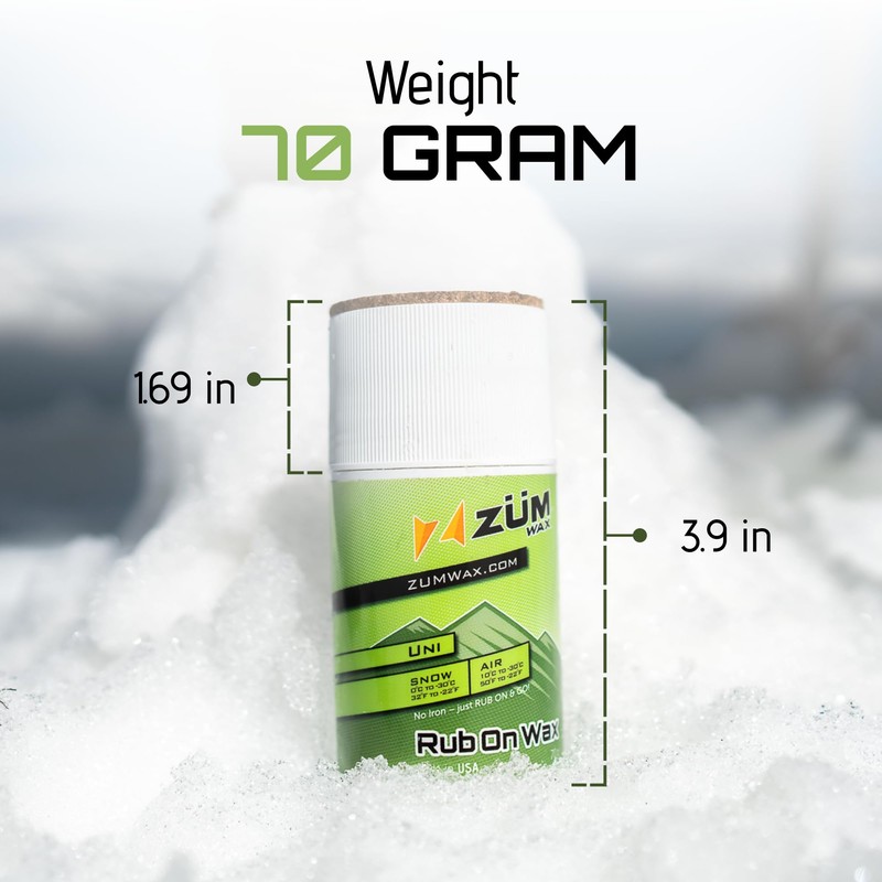 ZUMWax Rub-On Ski/Snowboard/Nordic/Cross-Country Wax 70g, UNIVERSAL, Easy cork applicator, long-lasting