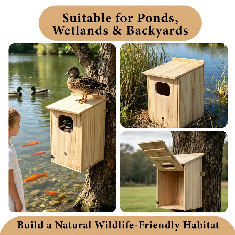 Wood Duck House, Sturdy Weather-Resistant Nesting Box and Shelter
