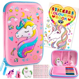Dromlag Unicorn Gifts for Girls, Pencil Case for Girls 4 5 6 7 Year Old Girl Gifts Arts and Crafts for Kids Birthday Presents for 5 6 7 Year Old Colouring Pens for Kids Toys for 5-10 Year Old Girls