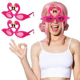 Sinmoe Pack of 2 Flamingo Sunglasses Luau Party Sunglasses Hawaii Funny Glasses Summer Beach Theme Props Novelty Tropical Children's Party Glasses Frame for Birthday Carnival Rose Red