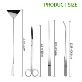 LUMITERRA Aquarium Reinigung Tools, 4 Stück Premium Edelstahl Wasserpflanzen Werkzeuge, Anti-Rost Werkzeug Set mit Schwarzen Aufbewahrungstasche für Fisch Tank Reinigung Pflanze Trimmen.