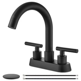 Cinwiny 4 Inch Centerset Bathroom Sink Faucet Double Handles Bathroom Vanity Faucets 360 Degree Swivel Spout Deck Mount Mixer Tap with Pop-up Drain,Matte Black