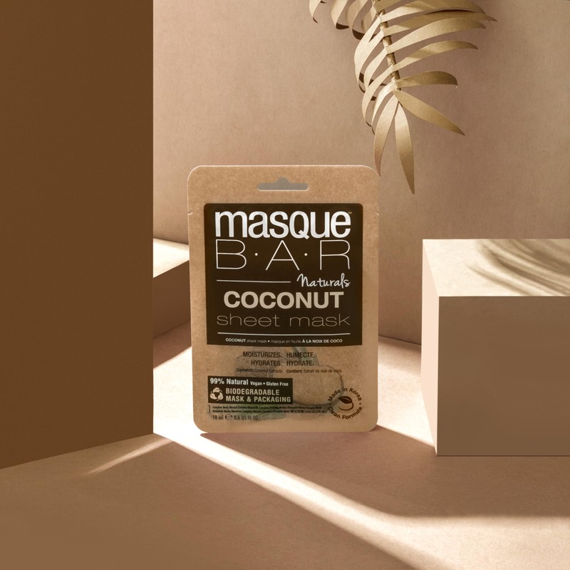 masque BAR Korean Coconut Sheet Mask, Biodegradable Mask & Packaging,