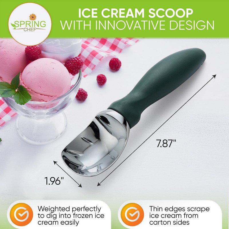 Spring Chef Ice Cream Scoop with Comfortable Handle, Professional Heavy