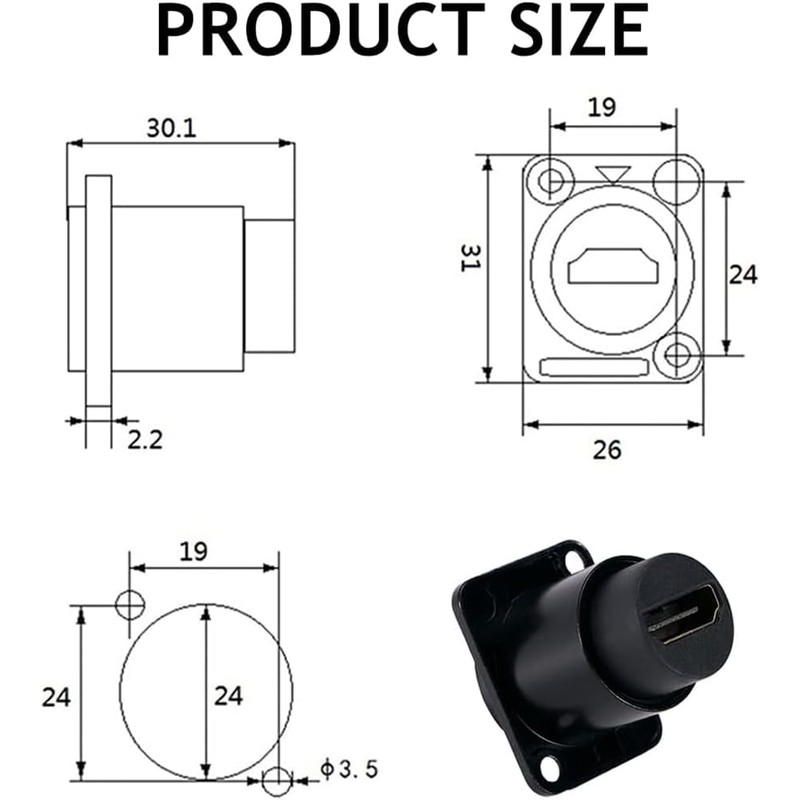 PENGLIN 2pcs D Type HDMI Panel Mount Adapter Female to