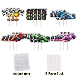 18PCS Race Car Cupcake Toppers Glitter Fighting Race Car Cupcake Picks Race Car Theme Birthday Decorations for Kids Boys