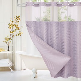 Craidlela Boho Purple Long Shower Curtain 72 x 80, Lavender No Hook 80 inch Long Farmhouse Fabric Shower Curtain Set with Snap-in Liner, Hotel Style Shower Curtain with See Through Top Window