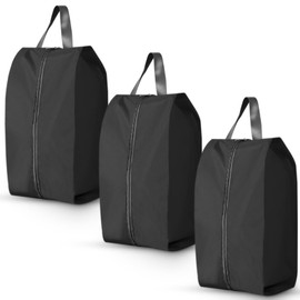 Bagentry 3 Pack Folding Shoe Bags for Travel with Zipper Closure, Waterproof Shoe Storage Bag with Handle, Washable Shoe Organizers Packing Cubes for Gym Women Men (Black)