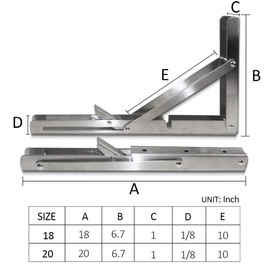 Storystore Folding Shelf Brackets - 20 Inch Heavy Duty Stainless Steel Collapsible Shelf Bracket for Bench Table, Space Saving DIY Bracket, Max Load: 550lb