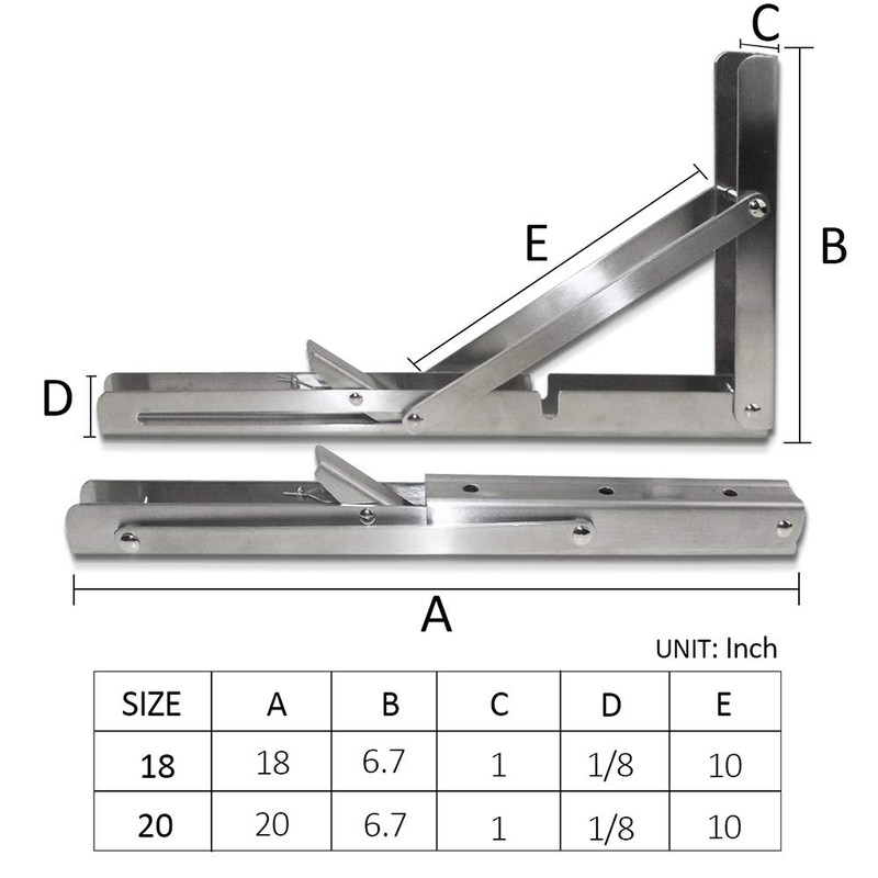 Storystore Folding Shelf Brackets - 20 Inch Heavy Duty Stainless