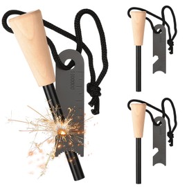 Cresbel Set of 3 Fire Steel: Survival Flint, Fire Starter Set with Paracord Tinder, Flint with Extremely Strong Sparks, Fire Starter for Camping, Outdoor, Bushcraft, Survival