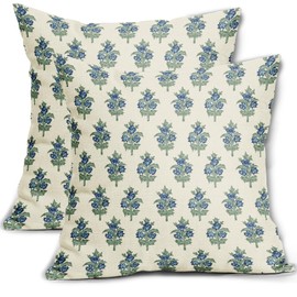 Aytipun Sage Green Blue Floral Block Print Pillow Covers 20x20 Set of 2 Spring Flower Pattern Decorative Throw Pillowcases Outdoor Rustic Farmhouse Square Cushion Cases Decor for Home Couch Sofa Bed