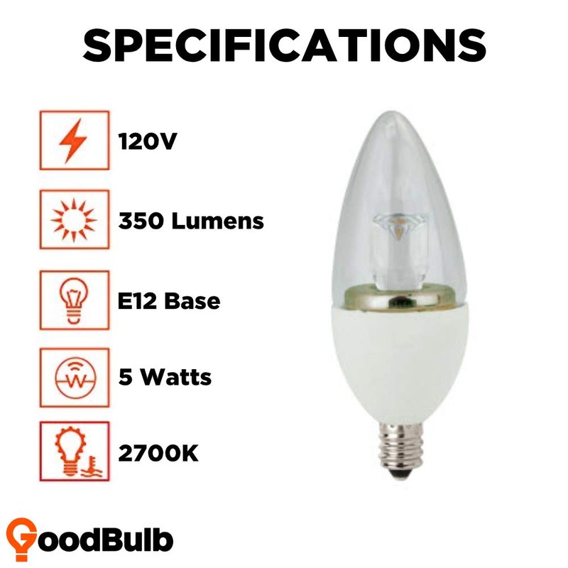 GoodBulb E12 Candelabra LED Bulb | 5W 2700K Soft White