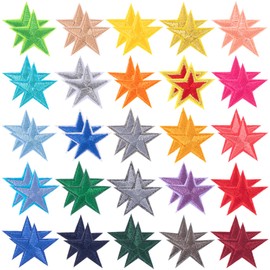 PAGOW 50 Pcs Star Iron on Patch, 1 Inch Sew on Star Embroidered Patches, Iron on Patches Embellishments for Clothes, Hats, Jackets, Backpacks, Star Decor, Appliques Decoration (25 Colors, 1")