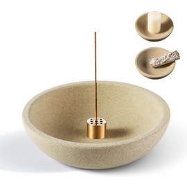 Koville Natural Marble Incense Holder, Incense Holder for Sticks with 9 Holes, Handmade Incense Burner Ash Catcher for Meditation Yoga SPA, Balsam Fir/Palo Santo/Sage/Cone (Sandstone-Brown)