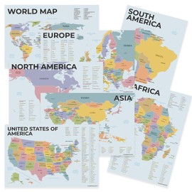 Quarterhouse English-Spanish Educational Map Poster Set, Classroom Learning Materials for K-12 Students and Teachers, Double-Sided, Set of 7, 12 x 18 Inches, Extra Durable