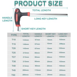 KEWAYO 9pcs Torx Key Wrench Set, T10-T50 T-Type Handle Star Key, Metric Long Arm Torx End Hex Key Wrenches Tool, Two-tip Design, Bike Repair Tool