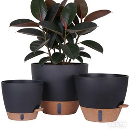 THEJIYUE HEJIYUE Large Plant Pot, Self Watering Pots for Indoor Plants, 8/10/12 Inch Plastic Planters with Water Level Indicator, Drainage Holes & Deep Reservoir, Modern Decorative Flower Pot (Black)