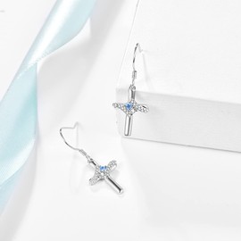 Cross Hoop Earrings Cross 925 Sterling Silver Stud Earrings Women's Cross Earrings Hanging Earrings Delicate Cross Hip Hop Earrings Hoop Earrings Girls, Silver