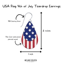Fourth of July Earrings | Sterling Silver and Painted Wood Festive Holiday Earrings | Red White and Blue USA Independence Day Jewelry (USA Flag Teardrop)