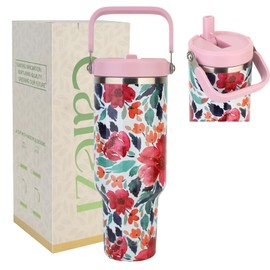 Cafezi 40 oz Tumbler with Lid and Straw, Stainless Steel Vacuum Insulated Tumblers with Flip Straw and Top Handle, Reusable Insulated Water Bottle for Home, Office, Leakproof, Fit in Cup Holder